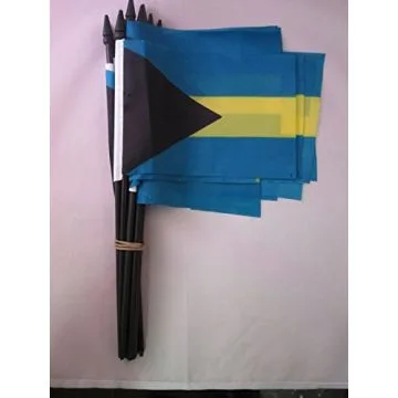 DRAPEAU BAHAMAS 15x10cm avec HAMPE - LOT DE 10 DRAPEAUX BAHAMÉEN 10 x 15 cm