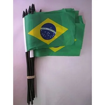 DRAPEAU BRÉSIL 15x10cm avec HAMPE - LOT DE 10 DRAPEAUX BRÉSILIEN 10 x 15 cm