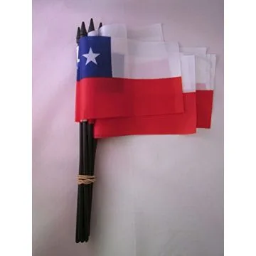 DRAPEAU CHILI 15x10cm avec HAMPE - LOT DE 10 DRAPEAUX CHILIEN 10 x 15 cm