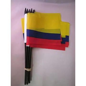 DRAPEAU COLOMBIE 15x10cm avec HAMPE - LOT DE 10 DRAPEAUX COLOMBIEN 10 x 15 cm