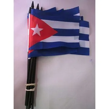 DRAPEAU CUBA 15x10cm avec HAMPE - LOT DE 10 DRAPEAUX CUBAIN 10 x 15 cm