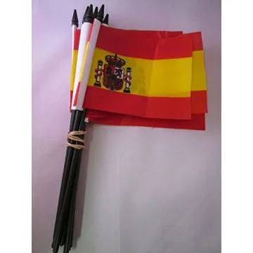 DRAPEAU ESPAGNE 15x10cm avec HAMPE - LOT DE 10 DRAPEAUX ESPAGNOL 10 x 15 cm