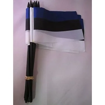 DRAPEAU ESTONIE 15x10cm avec HAMPE - LOT DE 10 DRAPEAUX ESTONIEN 10 x 15 cm