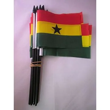 DRAPEAU GHANA 15x10cm avec HAMPE - LOT DE 10 DRAPEAUX GHANÉEN  10 x 15 cm