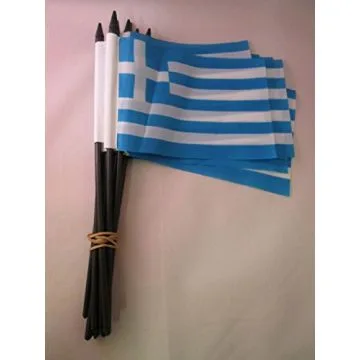 DRAPEAU GRÈCE 15x10cm avec HAMPE - LOT DE 10 DRAPEAUX GREC 10 x 15 cm