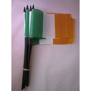 DRAPEAU IRLANDE 15x10cm avec HAMPE - LOT DE 10 DRAPEAUX IRLANDAIS 10 x 15 cm
