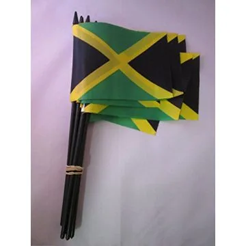 DRAPEAU JAMAÏQUE 15x10cm avec HAMPE - LOT DE 10 DRAPEAUX JAMAÏCAIN 10 x 15 cm