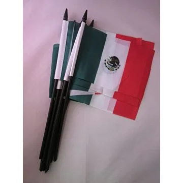 DRAPEAU MEXIQUE 15x10cm avec HAMPE - LOT DE 10 DRAPEAUX MEXICAIN 10 x 15 cm