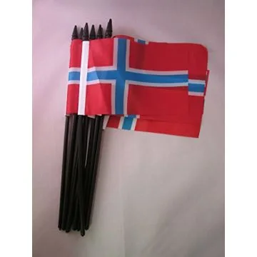DRAPEAU NORVÈGE 15x10cm avec HAMPE - LOT DE 10 DRAPEAUX NORVÉGIEN 10 x 15 cm
