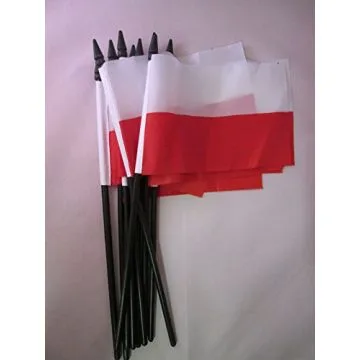 DRAPEAU POLOGNE 15x10cm avec HAMPE - LOT DE 10 DRAPEAUX POLONAIS 10 x 15 cm