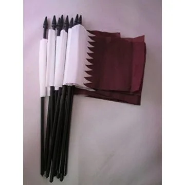 DRAPEAU QATAR 15x10cm avec HAMPE - LOT DE 10 DRAPEAUX QATARIEN 10 x 15 cm