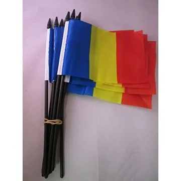 DRAPEAU ROUMANIE 15x10cm avec HAMPE - LOT DE 10 DRAPEAUX ROUMAIN 10 x 15 cm
