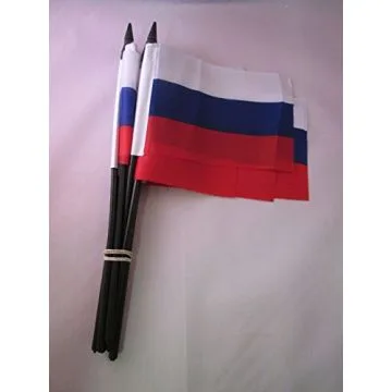 DRAPEAU RUSSIE 15x10cm avec HAMPE - LOT DE 10 DRAPEAUX RUSSE 10 x 15 cm