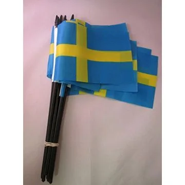 DRAPEAU SUÈDE 15x10cm avec HAMPE - LOT DE 10 DRAPEAUX SUÉDOIS 10 x 15 cm
