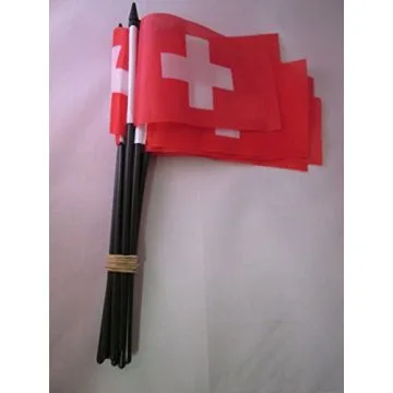 DRAPEAU SUISSE 15x10cm avec HAMPE - LOT DE 10 DRAPEAUX HELVÉTIQUE 10 x 15 cm