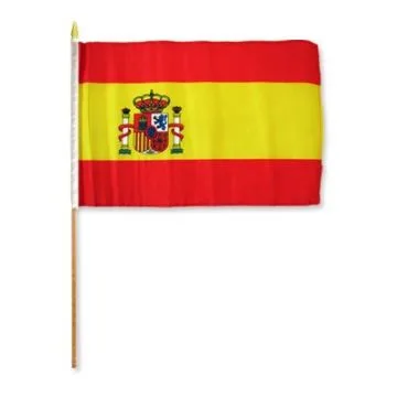 DRAPEAU ESPAGNE 45x30cm HAMPE en bois - LOT DE 10 DRAPEAUX ESPAGNOL 30 x 45 cm
