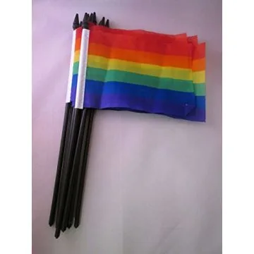 DRAPEAU ARC-EN-CIEL 15x10cm avec HAMPE - LOT DE 10 DRAPEAUX GAY - RAINBOW FLAG 10 x 15 cm