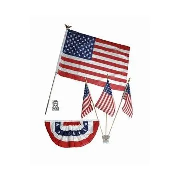 KIT DÉCORATIF DRAPEAU USA AVEC MÂT ET ACCOCHE MURALE - KIT DÉCORATIF : DRAPEAU 75X110CM  + MAT EN 3 PARTIE EN MÉTAL + ACCROCHE MURALE EN MÉTAL + PETIT DRAPEAU 45X90CM  + 3  PETIT DRAPEAUX AVEC MÂT EN BOIS 20X30CM ET ACCROCHE MURALE POUR DRAPEAUX