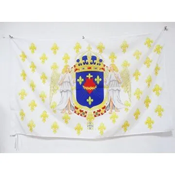 DRAPEAU ROYAUME DE FRANCE ANGES SACRÉ C?UR 90x60cm - DRAPEAU ROYALISTE PAVILLON DU ROI ANCIEN RÉGIME JÉSUS 60 x 90 cm Fourreau pour hampe