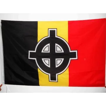 DRAPEAU BELGIQUE CROIX CELTIQUE 90x60cm - DRAPEAU NATIONALISTE BELGE 60 x 90 cm Fourreau pour hampe