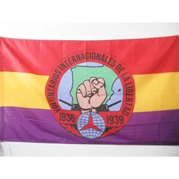 DRAPEAU ESPAGNE VOLONTAIRES INTERNATIONAUX LIBERTÉ 90x60cm - DRAPEAU ESPAGNOL RÉPUBLICAIN 60 x 90 cm Fourreau pour hampe