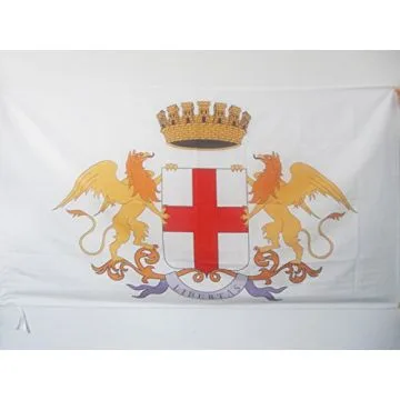 DRAPEAU VILLE DE GÍ?NES AVEC ARMES 90x60cm - DRAPEAU GENOVA - GENOA - ITALIE 60 x 90 cm Fourreau pour hampe