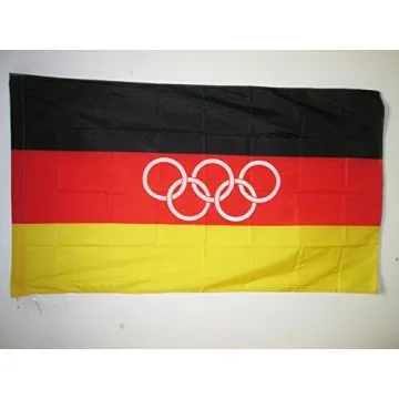 DRAPEAU Í?QUIPE UNIFIÍ?E D\'ALLEMAGNE 1960-1968 90x60cm - DRAPEAU ALLEMAND OLYMPIQUE 60 x 90 cm Fourreau pour hampe