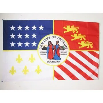 DRAPEAU DÍ?TROIT 90x60cm - DRAPEAU VILLE DE DETROIT AU MICHIGAN 60 x 90 cm Fourreau pour hampe