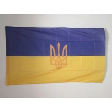 DRAPEAU UKRAINE AVEC ARMES 90x60cm - DRAPEAU UKRAINIEN 60 x 90 cm Fourreau pour hampe