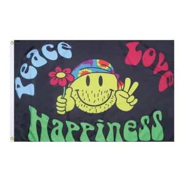 DRAPEAU ARC-EN-CIEL PEACE LOVE AND HAPPINESS 90x60cm - DRAPEAU PAIX AMOUR ET JOIE - RAINBOW 60 x 90 cm - DRAPEAUX