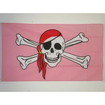Bandera Pirata Rosa con Bandana Roja 90 x 60 cm poliéster 100D ojales metálicos