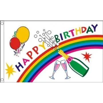 DRAPEAU JOYEUX ANNIVERSAIRE CHAMPAGNE 90x60cm - DRAPEAU HAPPY BIRTHDAY 60 x 90 cm - DRAPEAUX