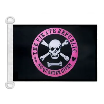 Pavillon nautique République des Pirates rose 45x30 cm Anneaux Plastiques