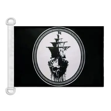 Pavillon nautique Pirate Mer Noire 45x30 cm Anneaux Plastiques