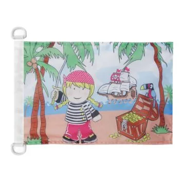 Pavillon nautique Fille pirate île au trésor 45x30 cm Anneaux Plastiques