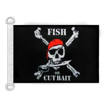 Pavillon nautique Pirate Bandana Fish or Cut Bait 45x30 cm Anneaux Plastiques