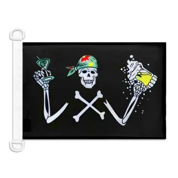 Pavillon nautique Pirate buveur de bières 45x30 cm Anneaux Plastiques