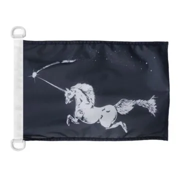 Pavillon nautique Licorne noire 45x30 cm Anneaux Plastiques