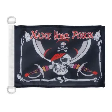 Pavillon nautique Pirate Name your Poison 45x30 cm Anneaux Plastiques