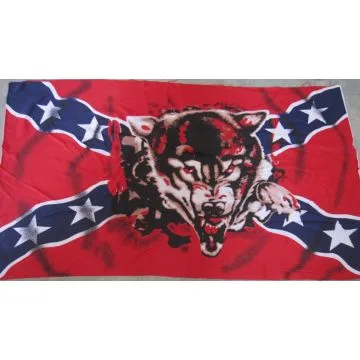 DRAPEAU SUDISTE AVEC LOUP FÉROCE 150x90cm - DRAPEAU REBEL - USA CONFÉDÉRÉ 90 x 150 cm Polyester léger