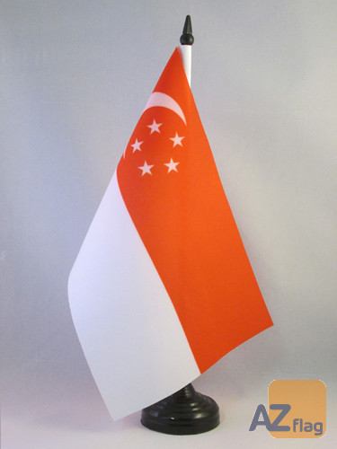 DRAPEAU DE TABLE SINGAPOUR 21x14cm - PETIT DRAPEAUX DE BUREAU SINGAPOURIEN 14 x 21 cm