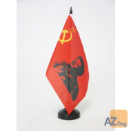 DRAPEAU DE TABLE URSS AVEC TROTSKI 21x14cm - PETIT DRAPEAUX DE BUREAU TROTSKISME - TROTSKY 14 x 21 cm