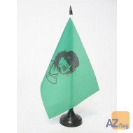 DRAPEAU DE TABLE LIBYE AVEC KHADAFI 21x14cm - PETIT DRAPEAUX DE BUREAU LIBYEN ANCIEN 14 x 21 cm